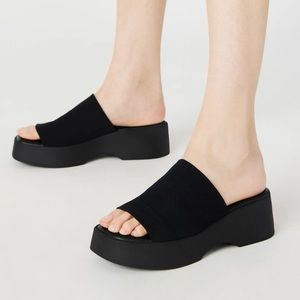 Black Platform Slide Sandals - Women